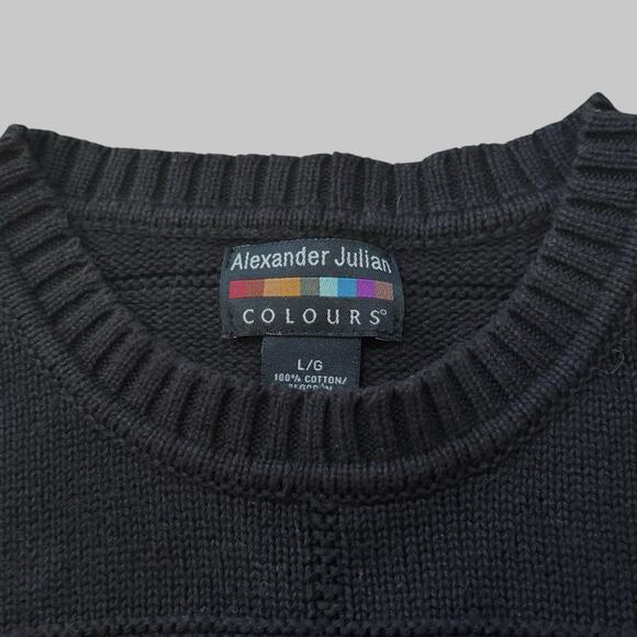 Vintage Colours Alexander Julian Sweater Mens Large Windowpane Black Grandpa Dad - Picture 3 of 7
